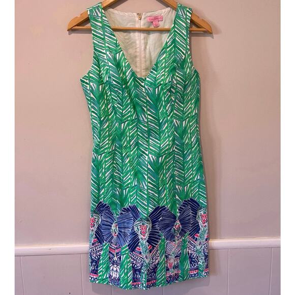 Lilly Pulitzer Sleeveless Dress Green Blue Print Casual Party Size 4 - Picture 2 of 7
